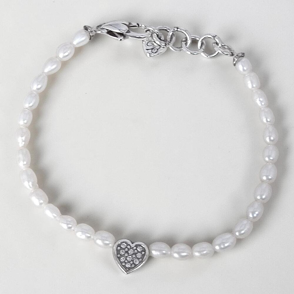 Brighton Meridian Zenith Heart Pearl Bracelet Silver Plated 7-8" Adjustable - Picture 3 of 6